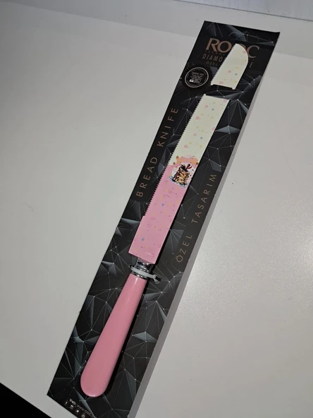 Diamond Line Çelik Özel Tasarım Pembe Desenli Ekmek ve Pasta Bıçağı - 3
