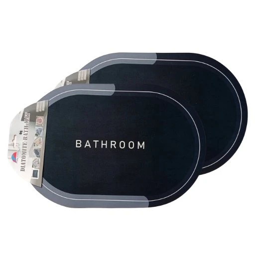 2'li Antrasit-Gri Şeritli Oval Banyo Paspası – Su Emici, Hızlı Kuruyan Kaymaz (38 x 58cm)