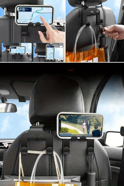 2 ADET - Oto Koltuk Arkası Düzenleyici Organizer Askılıklı Telefon,tablet Tutucu - 7