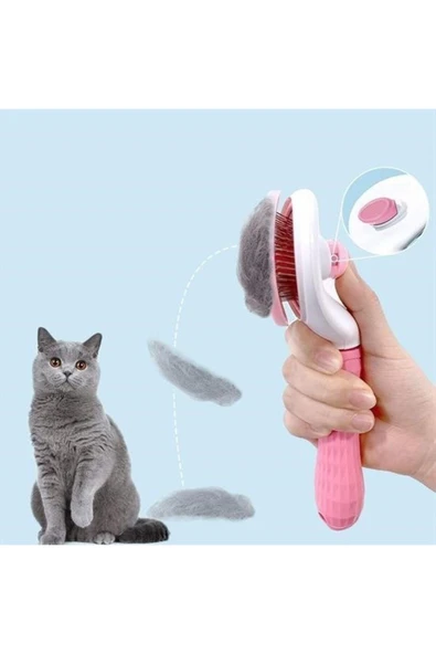 Kedi Köpek Tüy Toplayıcı Kendini Temizleyebilen Ergonomik Saplı Evcil Hayvan Tarağı - 4