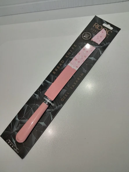 Diamond Line Çelik Özel Tasarım Pembe Ekmek ve Pasta Bıçağı - Resim 2
