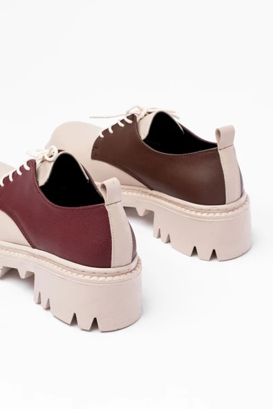 Bej Garni Bağcıklı Günlük Yüksek Tabanlı Loafer Ayakkabı - 4