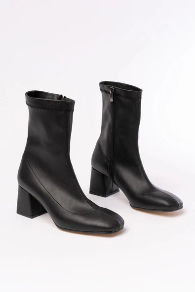 Siyah Streç Topuklu Fermuarlı Günlük Kadın Bot - Resim 4