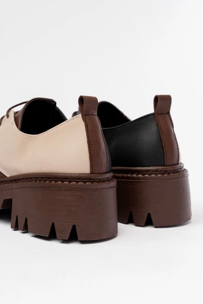 Kahverengi Garni Bağcıklı Günlük Yüksek Tabanlı Loafer Ayakkabı - 5
