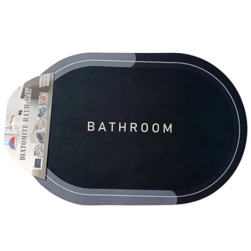 Antrasit-Gri Şeritli Oval Banyo Paspası – Su Emici, Hızlı Kuruyan Kaymaz (38 x 58cm)