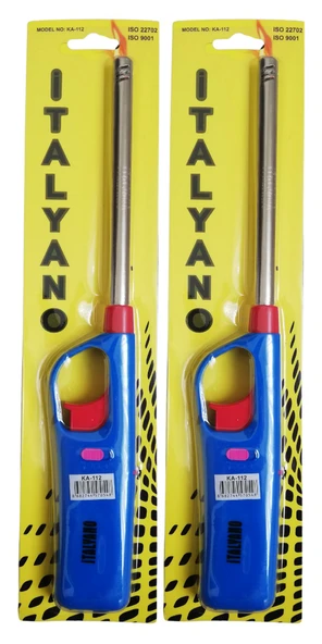 2 ADET - Mavi Italyano Uzun Gövdeli Doldurulabilir Çakmak