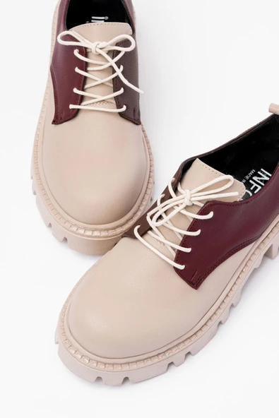 Bej Garni Bağcıklı Günlük Yüksek Tabanlı Loafer Ayakkabı - 6