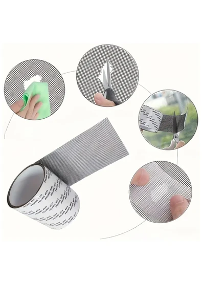 2 ADET - Güçlü Yapışkanlı Pencere Tamir Bandı, Böcek Önleyici Yama Bandı 2 Mt X 5 Cm - 4