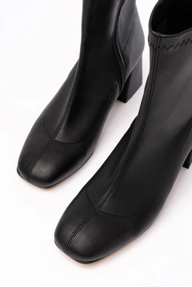 Siyah Streç Topuklu Fermuarlı Günlük Kadın Bot - Resim 5
