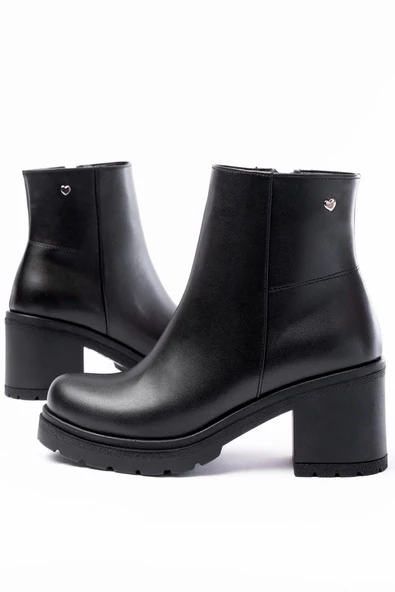Siyah Fermuarlı Kalın Topuklu Günlük Kadın Bot - 5