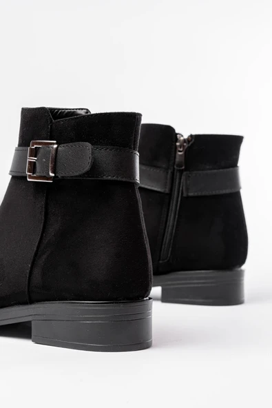 Siyah Süet Toka Aksesuarlı Fermuarlı Günlük Kadın Bot - Resim 5