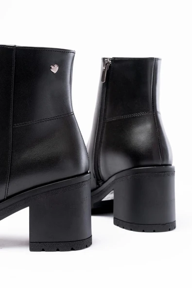 Siyah Fermuarlı Kalın Topuklu Günlük Kadın Bot - 4
