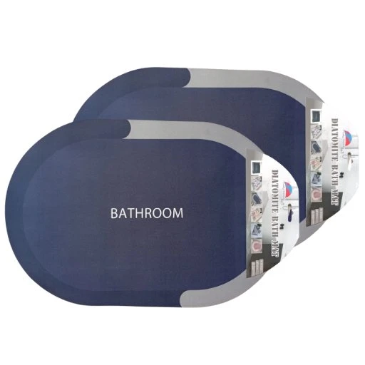 2'li Lacivert-Gri Oval Banyo Paspası – Su Emici, Hızlı Kuruyan Kaymaz (38 x 58cm)