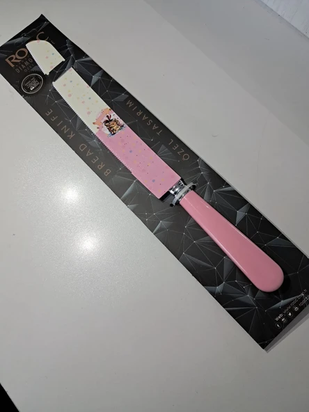 Diamond Line Çelik Özel Tasarım Pembe Desenli Ekmek ve Pasta Bıçağı - 2