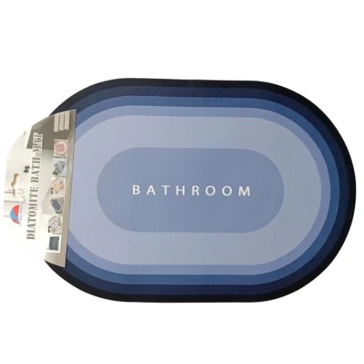 Mavi Degrade Oval Banyo Paspası – Hızlı Kuruyan, Kaymaz (38 x 58cm)