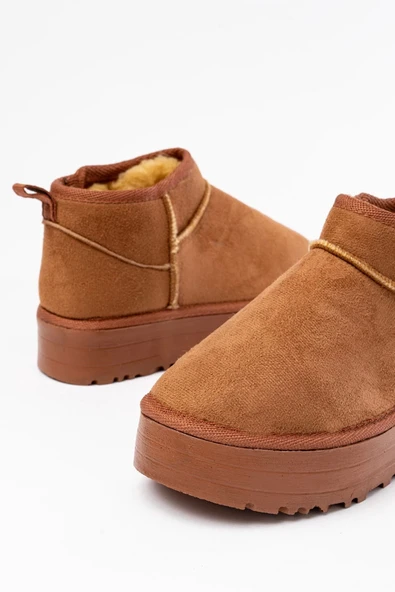 Taba Süet İçi Kürklü Kışlık Kapalı Burun Kadın Günlük Terlik - 5