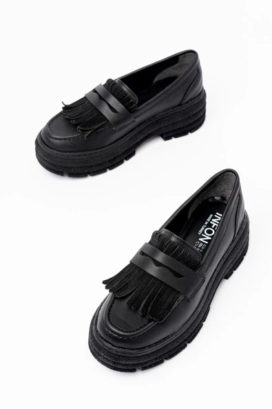 Siyah Günlük Yüksek Tabanlı Loafer Ayakkabı - 4