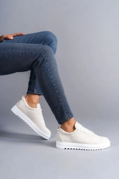 Tb152 Cool Bağcıklı Keten Erkek Günlük Spor Klasik Ayakkabı Kbt - Beyaz - 2