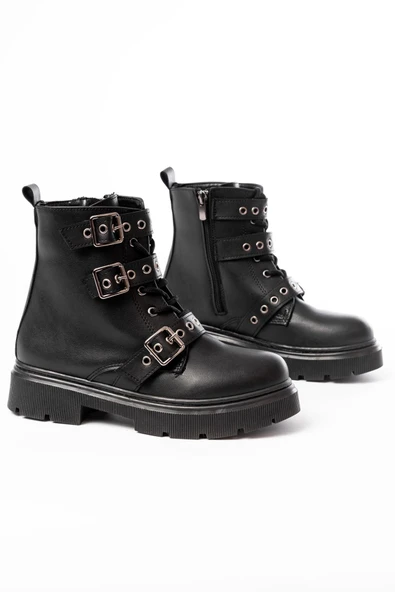 Siyah Toka Aksesuarlı Fermuarlı Günlük Kadın Bot - 5
