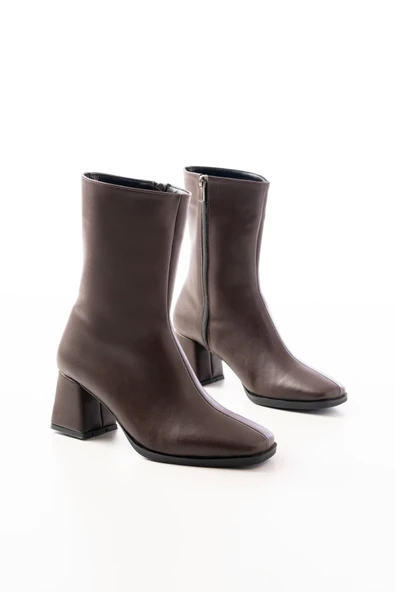 Kahve Topuklu Fermuarlı Kadın Bot - 4