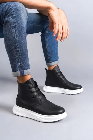 Tb204 Franca Bağcıklı Cilt Erkek Spor Bot Bt - Siyah