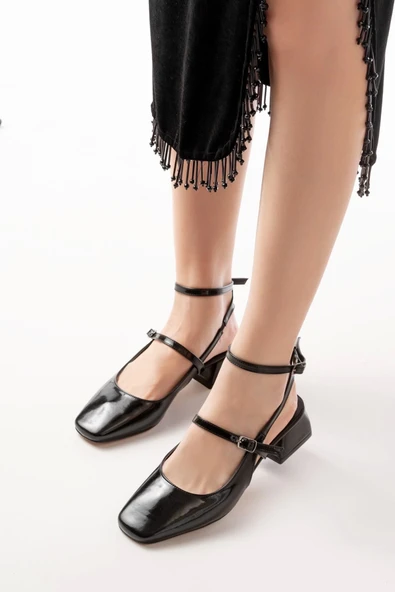 Siyah Rugan Günlük 4 Cm Topuklu Bayan Ayakkabı - 2