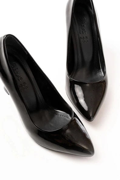 Siyah Rugan Günlük 9 Cm Topuklu Bayan Stiletto Ayakkabı - 5