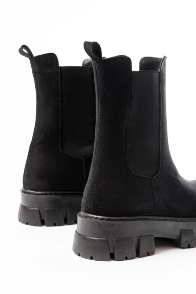 Siyah Süet Yüksek Tabanlı Lastikli Günlük Kadın Bot - 4