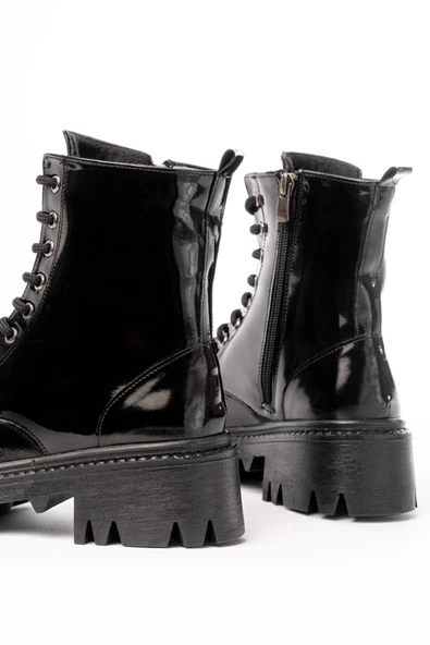 Siyah Rugan Bağcıklı Fermuarlı Günlük Kadın Bot - Resim 5