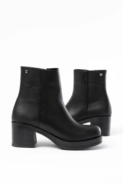 Siyah Fermuarlı Kalın Topuklu Günlük Kadın Bot - Resim 3