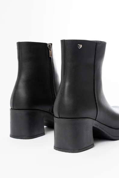 Siyah Fermuarlı Kalın Topuklu Günlük Kadın Bot - Resim 5