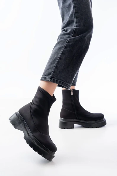 Siyah Dalgıç Fermuarlı Günlük Kadın Bot - 3