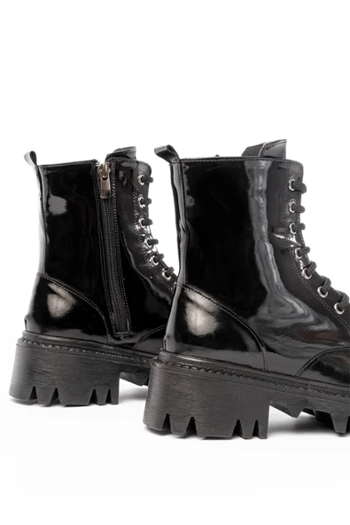 Siyah Rugan Bağcıklı Fermuarlı Günlük Kadın Bot - Resim 3