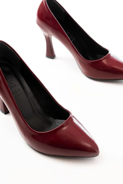 Bordo Rugan Günlük 9 Cm Topuklu Bayan Stiletto Ayakkabı - Resim 4