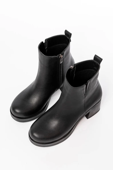 Siyah Lastikli Fermuarlı Kalın Topuklu Günlük Kadın Bot - Resim 5