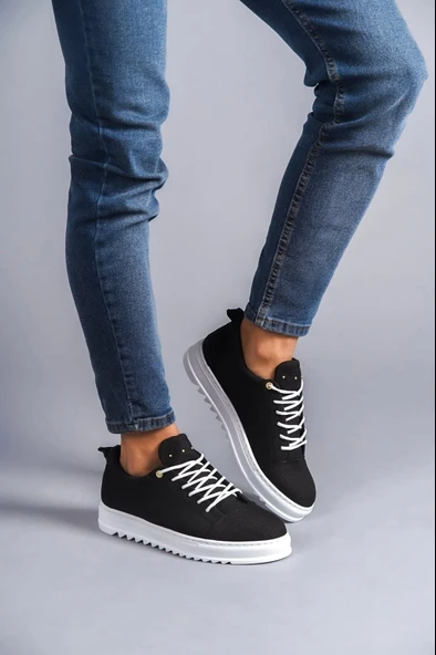 Tb152 Cool Bağcıklı Keten Erkek Günlük Spor Klasik Ayakkabı Kbt - Siyah - Resim 2