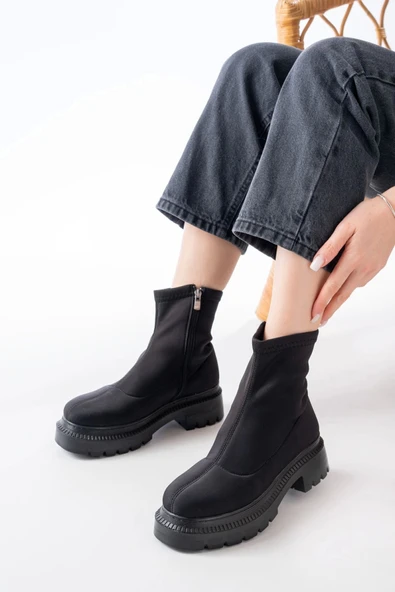 Siyah Dalgıç Fermuarlı Günlük Kadın Bot - 2