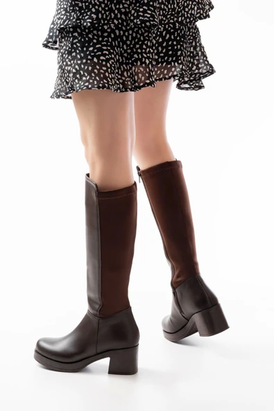 Kahverengi Topuklu Fermuarlı Günlük Kadın Çizme - 3
