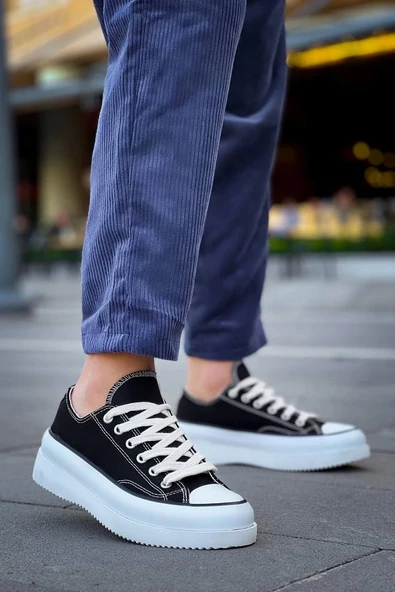 Tb-cx-3 Terzi Bey Kısa Siyah Keten Beyaz Yüksek Taban Spor Ayakkabı ürün görseli