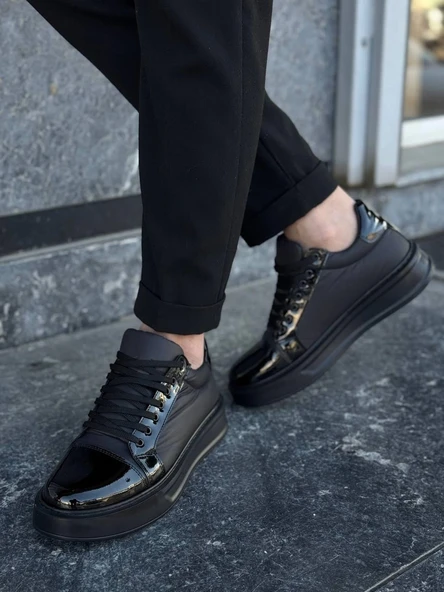 Tb-x46 Terzi Bey Siyah Rugan Yüksek Siyah Taban Günlük Spor Ayakkabı - Resim 3