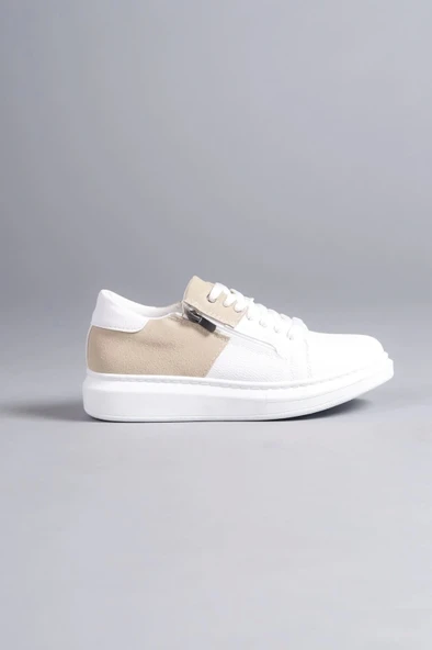 Tb155 Warrior Bağcıklı Ve Fermuarlı Cilt Süet Erkek Günlük Sneaker Ayakkabı Csbt - Beyaz/krem - 4