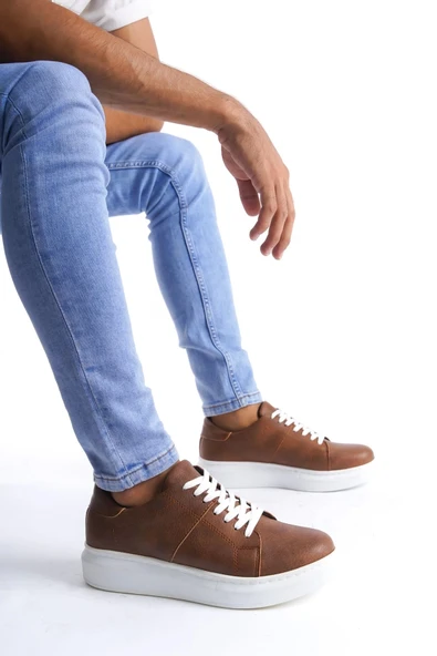 Tb151 Boost Bağcıklı Cilt Erkek Günlük Sneaker Ayakkabı Cbt - Taba