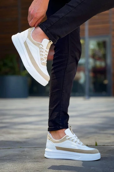 Tb-006 Terzi Bey Beyaz Cilt Bej Süet  Yüksek Taban Bağcıklı Günlük Erkek Ayakkabı - Resim 5