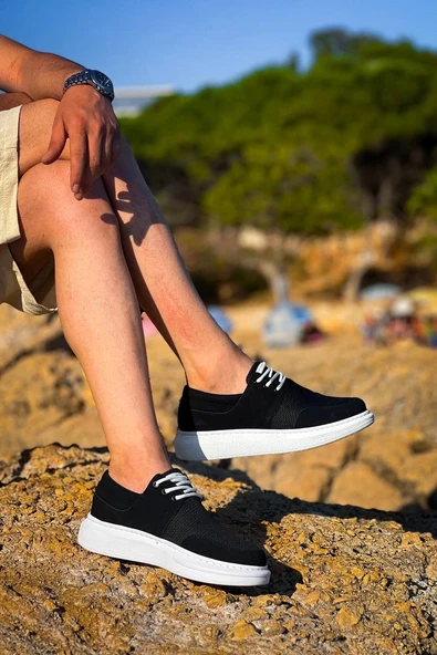 Tb-042  Terzi Bey Bağcıklı  Siyah Deri Tozu Beyaz Taban Günlük Erkek Ayakkabı - Resim 5