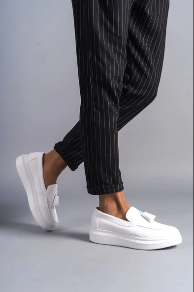 Tb154 Blaze Bağcıksız Püsküllü Cilt Erkek Günlük Spor Klasik Ayakkabı Cbt - Beyaz - Resim 2