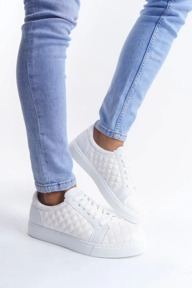 Tb166 Prestige Bağcıklı Cilt Kapitone Desenli Erkek Günlük Sneaker Ayakkabı Cbt - Beyaz