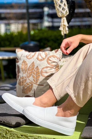 Tb-114  Terzi Bey Beyaz Triko Yüksek Taban Bağcıksız Günlük Erkek Ayakkabı - Resim 3