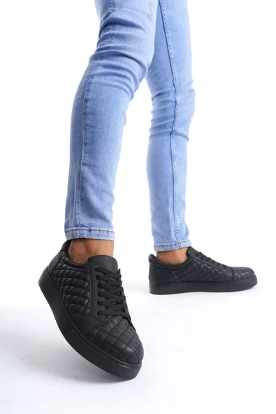 Tb166 Prestige Bağcıklı Cilt Kapitone Desenli Erkek Günlük Sneaker Ayakkabı Cst - Siyah - 2