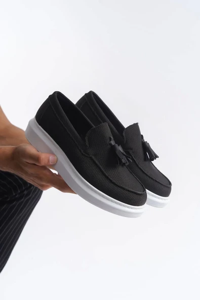 Tb154 Blaze Bağcıksız Püsküllü Keten Erkek Günlük Spor Klasik Ayakkabı Kbt - Siyah - Resim 4