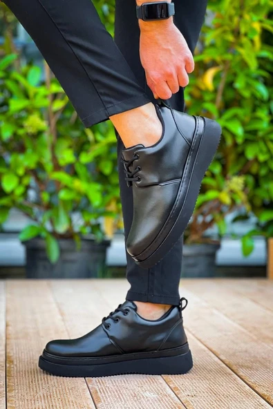 Tb-x3  Terzi Bey Siyah Cilt Siyah Taban Bağcıklı  Günlük Erkek  Ayakkabı - Resim 3